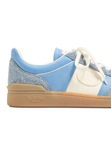 Valentino Garavani Men's Upvillage Low Top Sneakers in Crust Leather and Nylon - Azure Ivory - Size 7.5 | Thumbnail 6