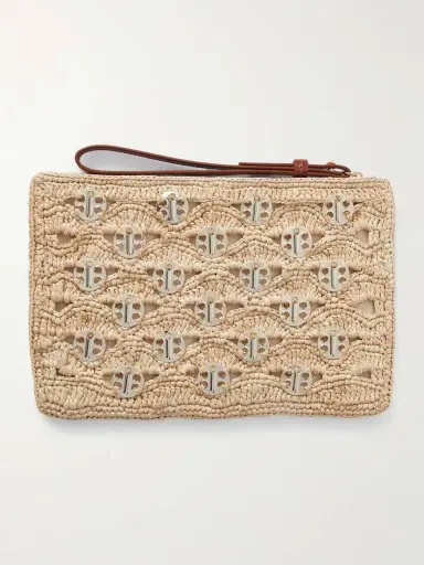 Rabanne Leather-trimmed Chainmail-embellished Raffia Pouch | Thumbnail 3 Rabanne Leather-trimmed Chainmail-embellished Raffia Pouch | Thumbnail 3