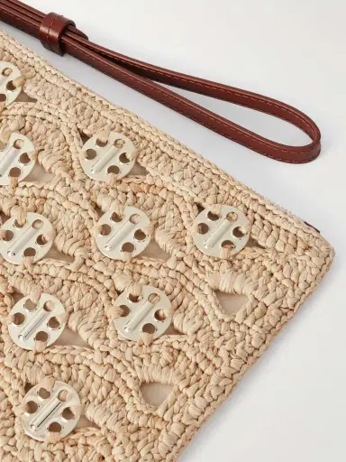 Rabanne Leather-trimmed Chainmail-embellished Raffia Pouch | Thumbnail 4 Rabanne Leather-trimmed Chainmail-embellished Raffia Pouch | Thumbnail 4