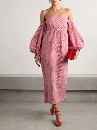 Rosie Assoulin Off-the-shoulder Gingham Cotton-seersucker Midi Dress | Thumbnail 2