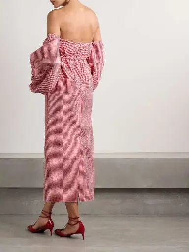 Rosie Assoulin Off-the-shoulder Gingham Cotton-seersucker Midi Dress | Thumbnail 3