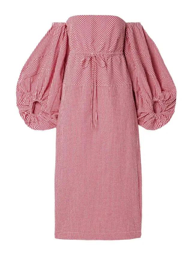Off-the-shoulder Gingham Cotton-seersucker Midi Dress