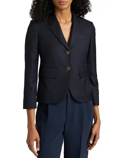 Thom Browne Women's High Armhole Wool Sport Coat - Navy - Size 8 | Thumbnail 2
