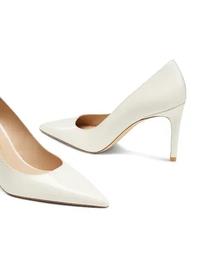 Stuart Weitzman Women's Power 75MM Patent Leather Pumps - Cream | Thumbnail 4