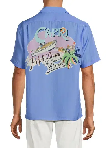 Ralph Lauren Purple Label Men's Capri Print Camp Collar Short-Sleeve Shirt | Thumbnail 5