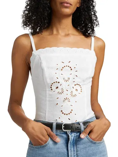 Reformation Women's Eva Linen Top - White - Size 12 | Thumbnail 6