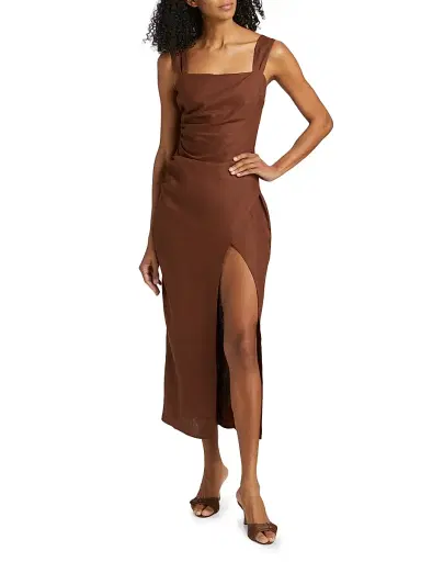 Reformation Women's Clemente Linen Midi-Dress - Chocolate Cake - Size 6 | Thumbnail 2 Reformation Women's Clemente Linen Midi-Dress - Chocolate Cake - Size 6 | Thumbnail 2