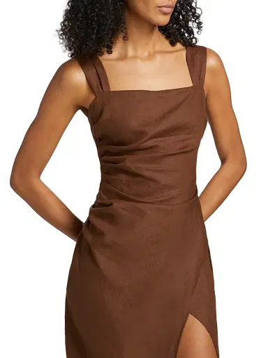 Reformation Women's Clemente Linen Midi-Dress - Chocolate Cake - Size 6 | Thumbnail 6 Reformation Women's Clemente Linen Midi-Dress - Chocolate Cake - Size 6 | Thumbnail 6