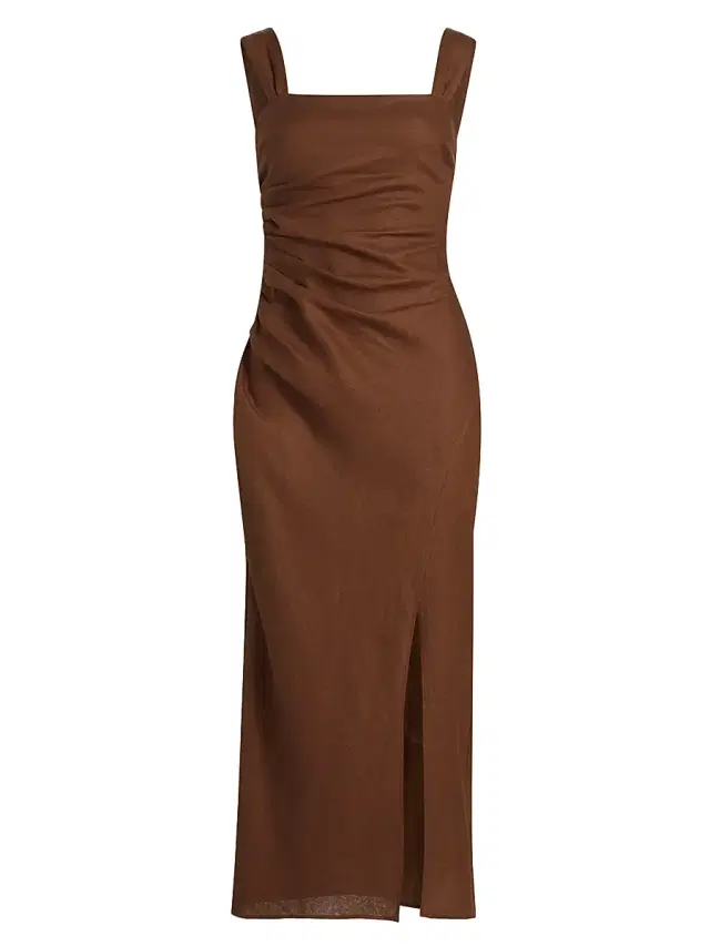 Reformation Women's Clemente Linen Midi-Dress - Chocolate Cake