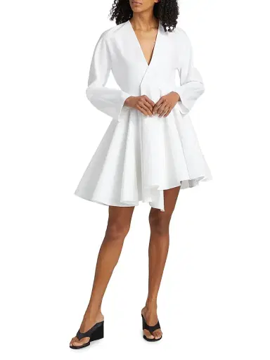 ALAIA Women's Asymmetrical Cotton Minidress - Blanc | Thumbnail 2