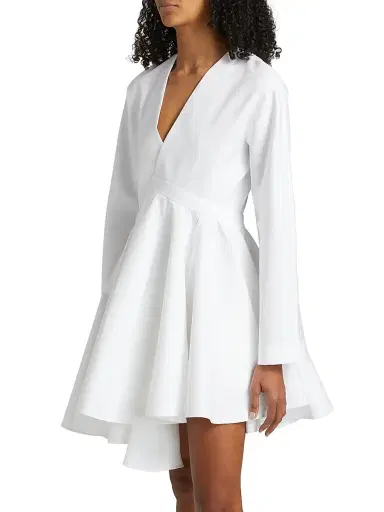 ALAIA Women's Asymmetrical Cotton Minidress - Blanc | Thumbnail 4