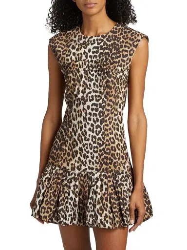 Ganni Women's Leopard-Print Cotton Corset Minidress - Leopard | Thumbnail 3