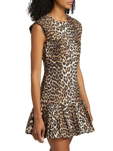 Ganni Women's Leopard-Print Cotton Corset Minidress - Leopard | Thumbnail 4