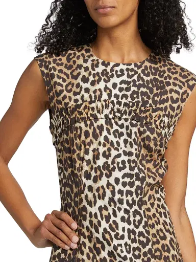 Ganni Women's Leopard-Print Cotton Corset Minidress - Leopard | Thumbnail 6