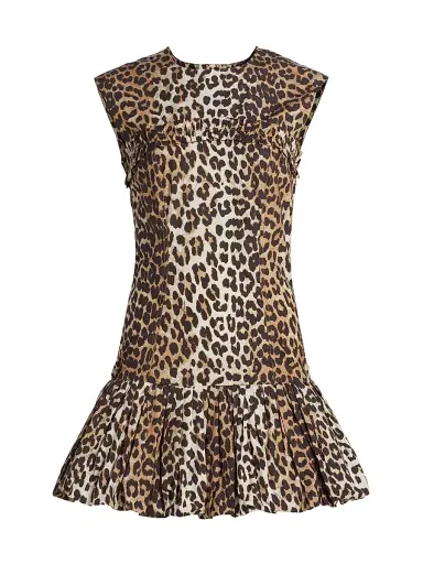 Ganni Women's Leopard-Print Cotton Corset Minidress - Leopard | Thumbnail 1