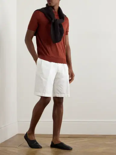 Zegna Straight-Leg Pleated Cotton and Linen-Blend Twill Shorts - Men | Thumbnail 2