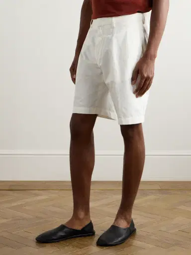 Zegna Straight-Leg Pleated Cotton and Linen-Blend Twill Shorts - Men | Thumbnail 3