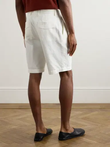 Zegna Straight-Leg Pleated Cotton and Linen-Blend Twill Shorts - Men | Thumbnail 4