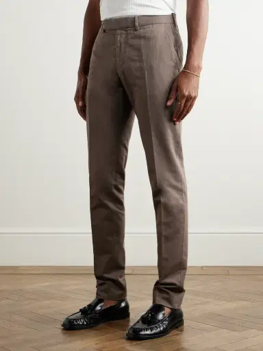 Zegna Slim-Fit Tapered Cotton and Linen-Blend Twill Trousers - Men | Thumbnail 3 Zegna Slim-Fit Tapered Cotton and Linen-Blend Twill Trousers - Men | Thumbnail 3