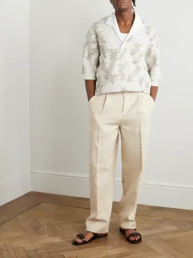 Zegna Straight-Leg Pleated Linen, Silk and Hemp-Blend Trousers - Men | Thumbnail 2
