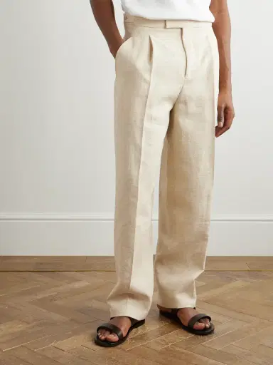 Zegna Straight-Leg Pleated Linen, Silk and Hemp-Blend Trousers - Men | Thumbnail 3