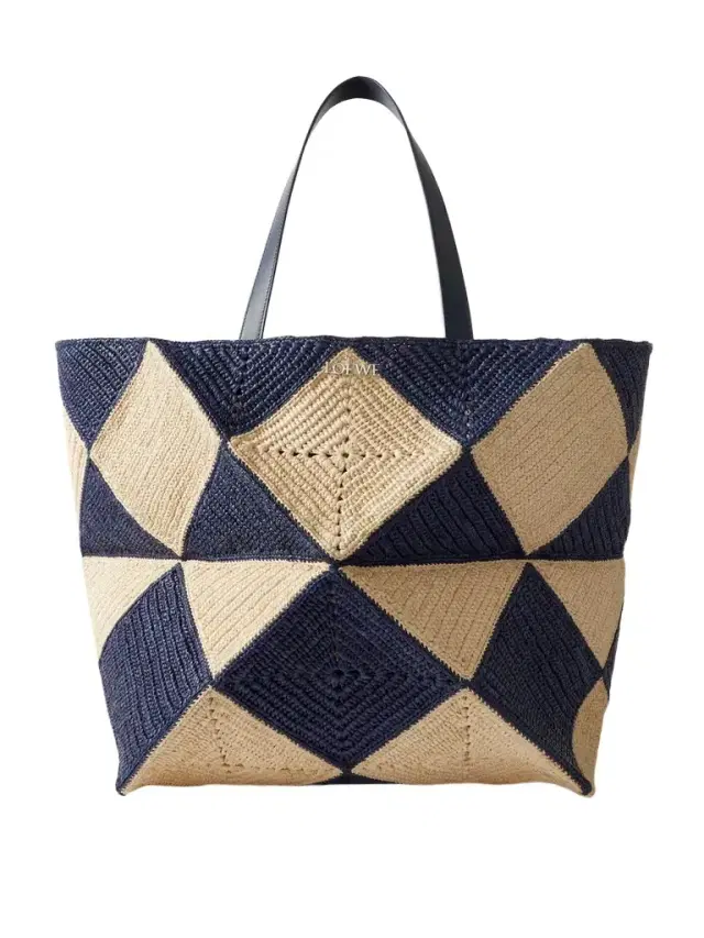 + Paula's Ibiza Xxl Puzzle Fold Leather-trimmed Raffia Tote Bag