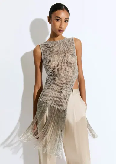 Lapointe Metallic Netting Fringe Asymmetric Top | Thumbnail 3