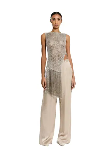 Lapointe Metallic Netting Fringe Asymmetric Top | Thumbnail 1