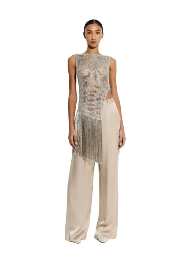 Metallic Netting Fringe Asymmetric Top