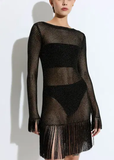 LAPOINTE Metallic Netting Fringe Mini Dress | Thumbnail 3