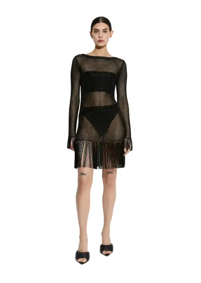 LAPOINTE Metallic Netting Fringe Mini Dress
