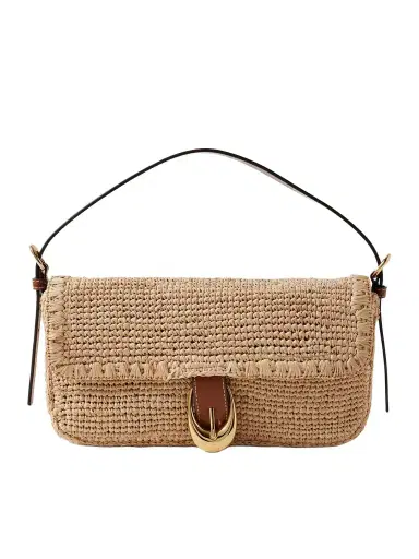 Staud Harlow Buckled Leather-trimmed Raffia Shoulder Bag | Thumbnail 1 Staud Harlow Buckled Leather-trimmed Raffia Shoulder Bag | Thumbnail 1