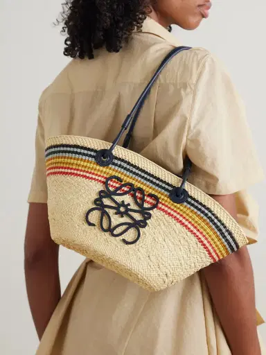Loewe + Paula's Ibiza Anagram Basket Small Leather-trimmed Striped Raffia Tote | Thumbnail 2 Loewe + Paula's Ibiza Anagram Basket Small Leather-trimmed Striped Raffia Tote | Thumbnail 2