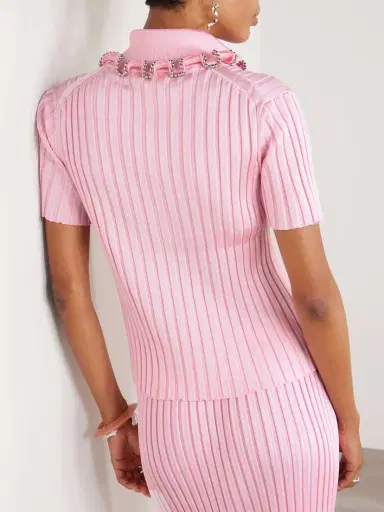 Jil Sander Bead-embellished Ribbed-knit Polo Shirt | Thumbnail 3