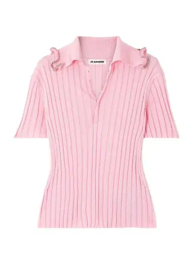 Jil Sander Bead-embellished Ribbed-knit Polo Shirt | Thumbnail 1