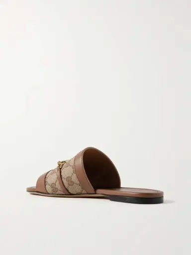 Gucci Alfa Horsebit-embellished Canvas-jacquard And Leather Slides | Thumbnail 3