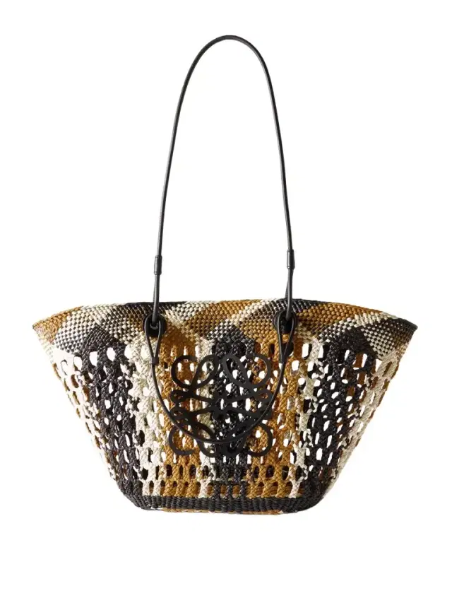 + Paula's Ibiza Anagram Leather-trimmed Woven Palm Tote