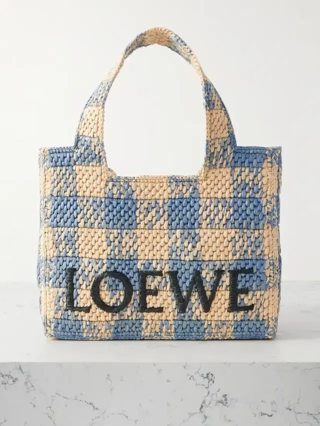 + Paula's Ibiza Embroidered Checked Raffia Tote