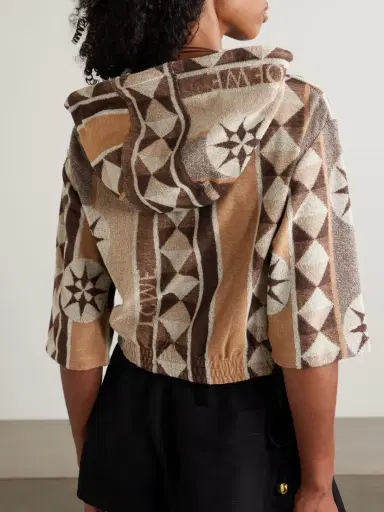 Loewe + Paula's Ibiza Cropped Jacquard-woven Cotton-blend Terry Hoodie | Thumbnail 4
