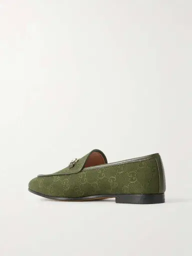 Gucci Jordaan Horsebit-detailed Leather-trimmed Canvas-jacquard Loafers | Thumbnail 3