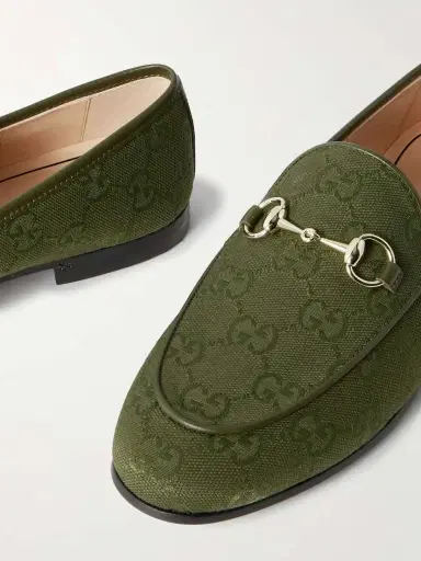 Gucci Jordaan Horsebit-detailed Leather-trimmed Canvas-jacquard Loafers | Thumbnail 4