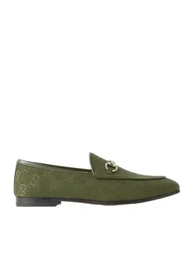 Gucci Jordaan Horsebit-detailed Leather-trimmed Canvas-jacquard Loafers | Thumbnail 1