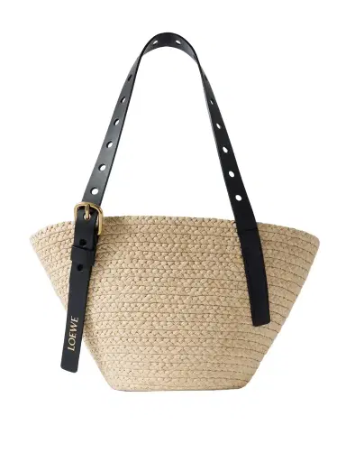 Loewe + Paula's Ibiza Punch Hole Small Leather-trimmed Raffia Tote | Thumbnail 1 Loewe + Paula's Ibiza Punch Hole Small Leather-trimmed Raffia Tote | Thumbnail 1