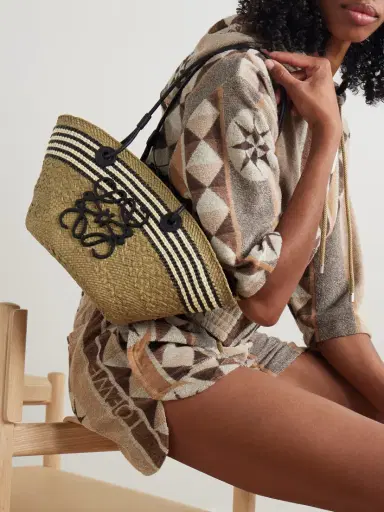 Loewe + Paula's Ibiza Anagram Basket Small Leather-trimmed Striped Raffia Tote | Thumbnail 2 Loewe + Paula's Ibiza Anagram Basket Small Leather-trimmed Striped Raffia Tote | Thumbnail 2