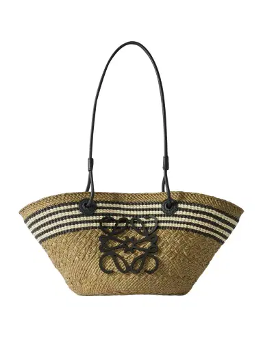 Loewe + Paula's Ibiza Anagram Basket Small Leather-trimmed Striped Raffia Tote | Thumbnail 1 Loewe + Paula's Ibiza Anagram Basket Small Leather-trimmed Striped Raffia Tote | Thumbnail 1