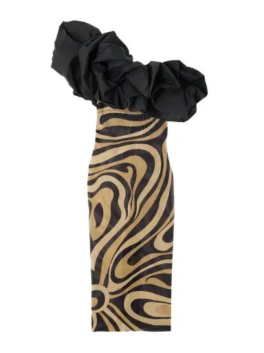 PUCCI Marmo One-shoulder Ruffled Cotton Poplin-trimmed Printed Mesh Maxi Dress | Thumbnail 1