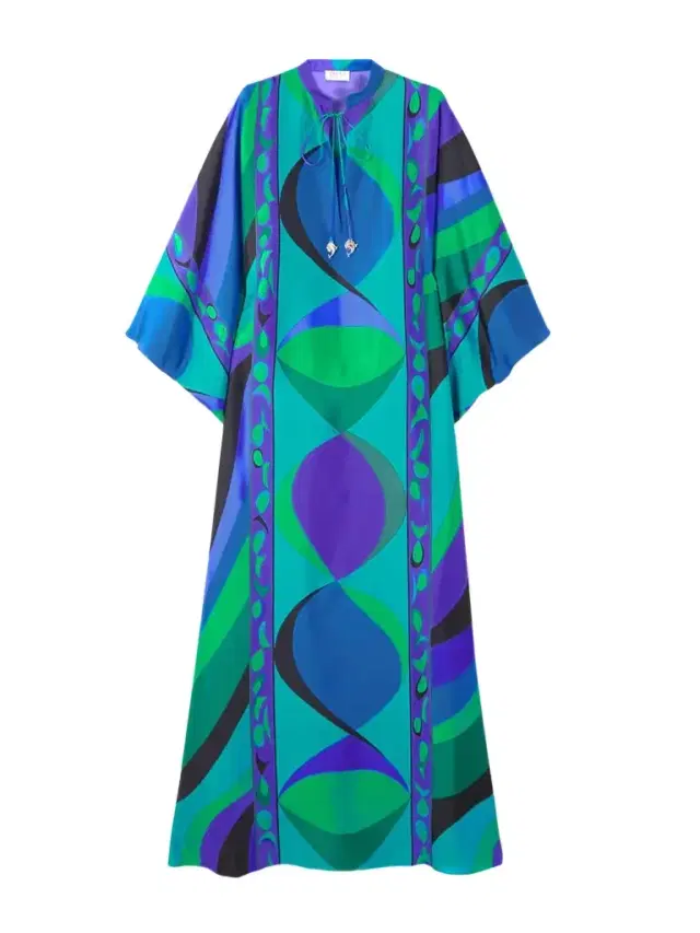 Embellished Printed Silk-twill Kaftan