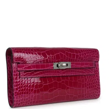 HERMÈS Hermes Kelly Wallet To Go Rose Pourpre Shiny Alligator Palladium Hardware | Thumbnail 2