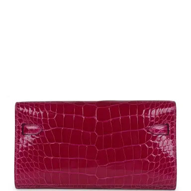 HERMÈS Hermes Kelly Wallet To Go Rose Pourpre Shiny Alligator Palladium Hardware | Thumbnail 4