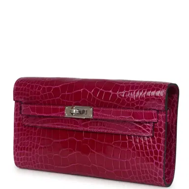 HERMÈS Hermes Kelly Wallet To Go Rose Pourpre Shiny Alligator Palladium Hardware | Thumbnail 5